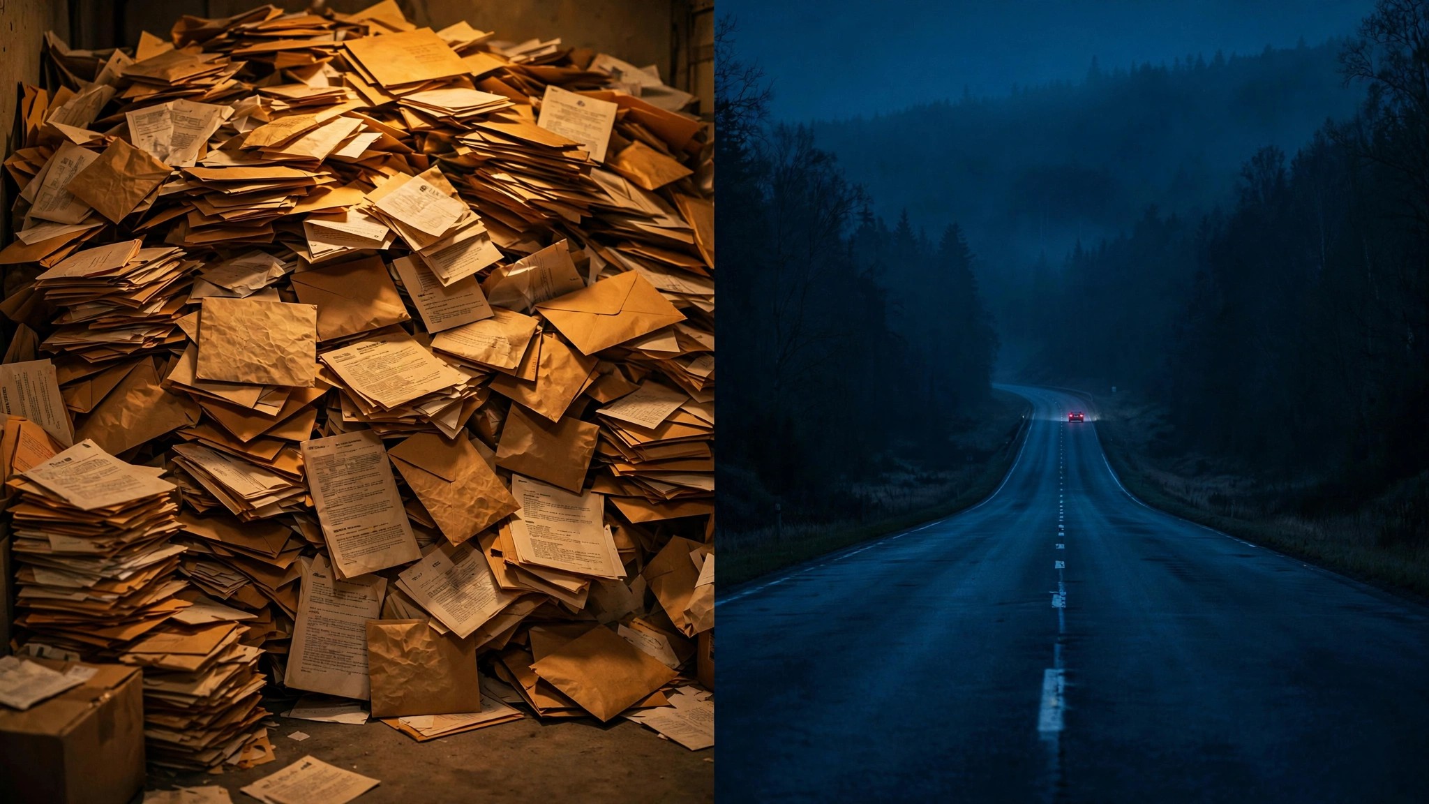 Split image of recall notices and empty highway