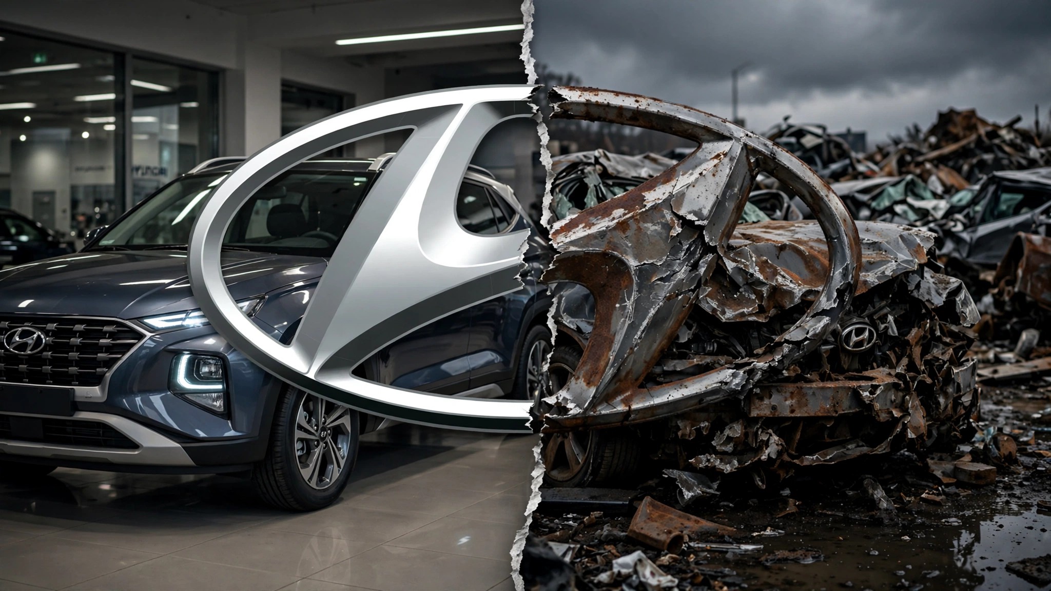 Split image showing safe and dangerous vehicles from the same brand