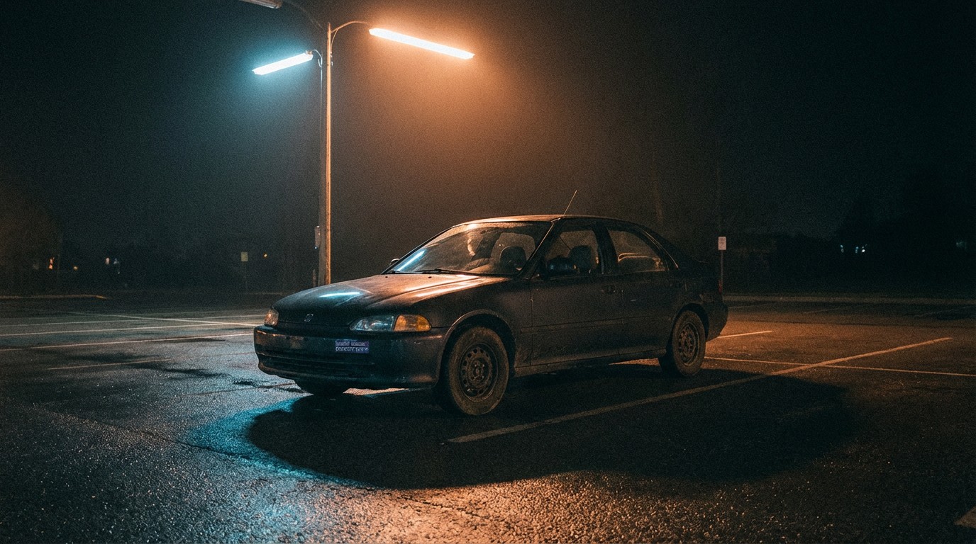 Honda Civic under streetlight at night