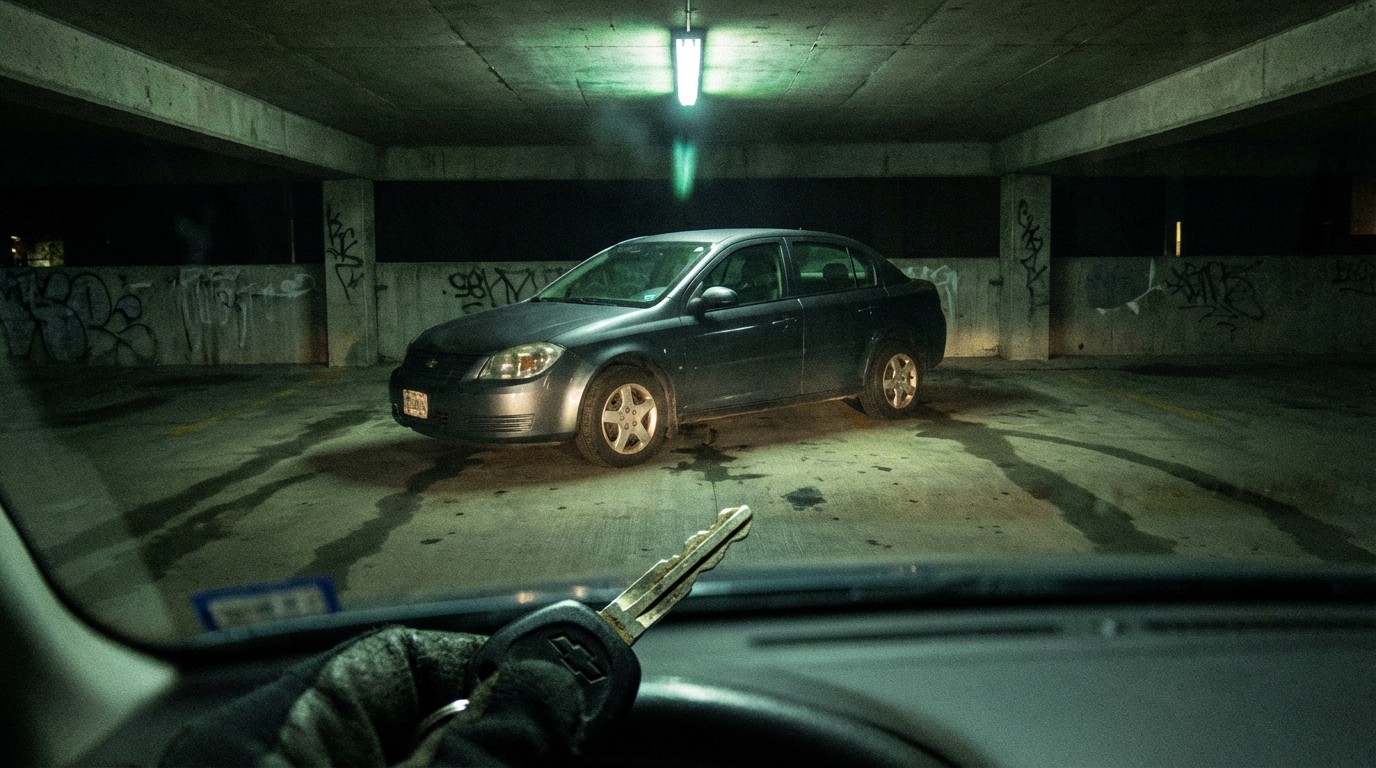 Chevrolet Cobalt in a dimly lit parking garage