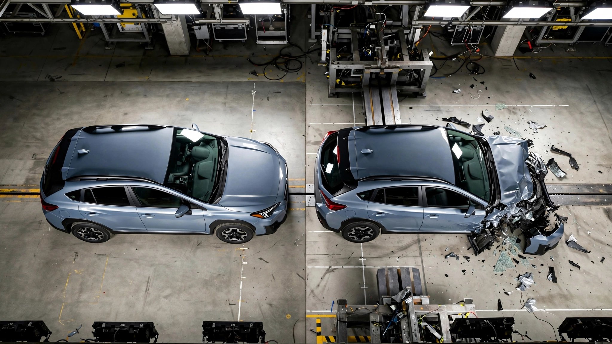 Two Subaru Crosstreks after crash testing