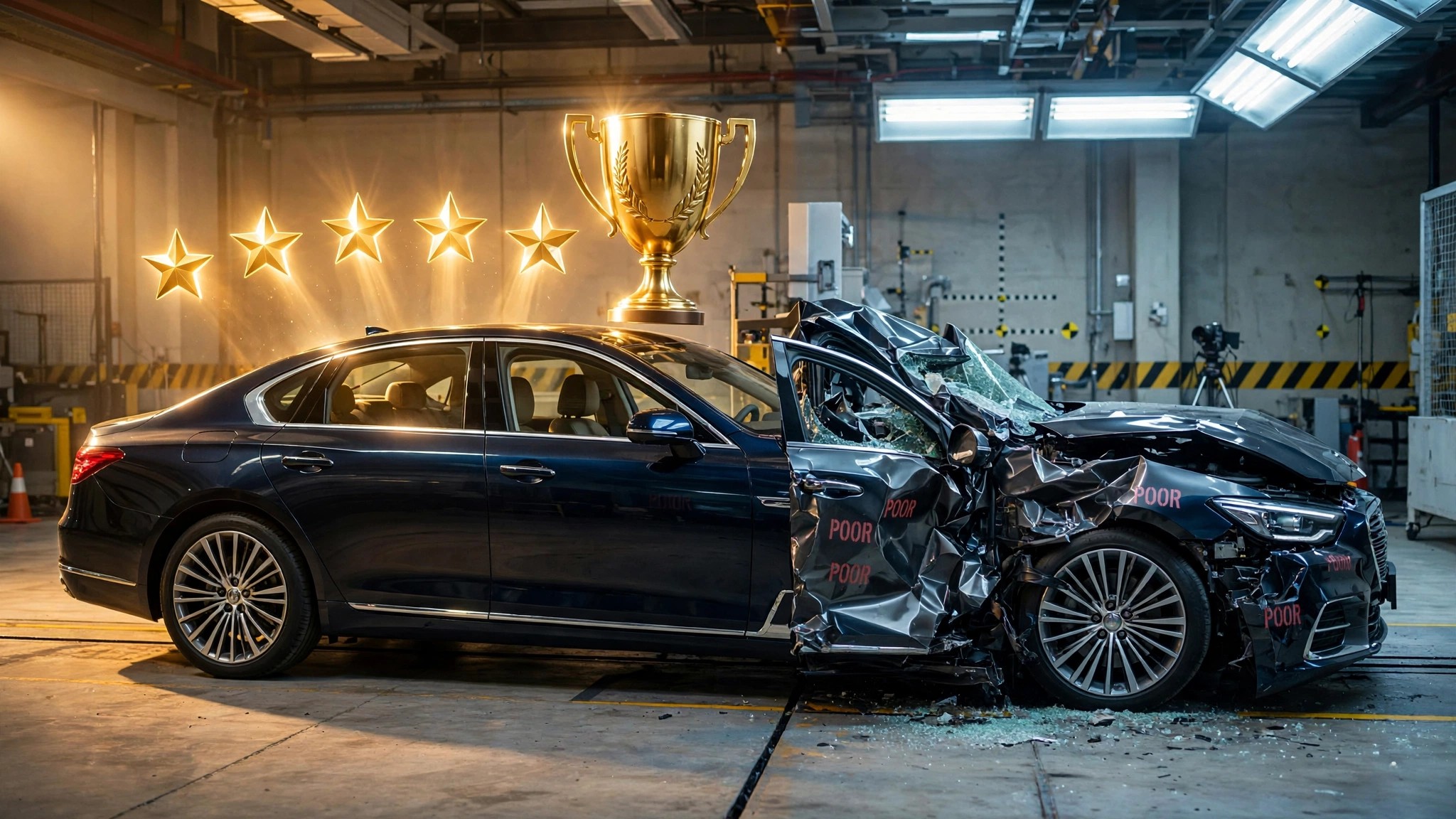Cadillac CT5 with split NHTSA 5-star and IIHS Poor ratings