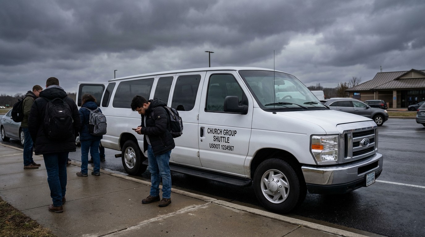Ford E-350 shuttle van on a highway