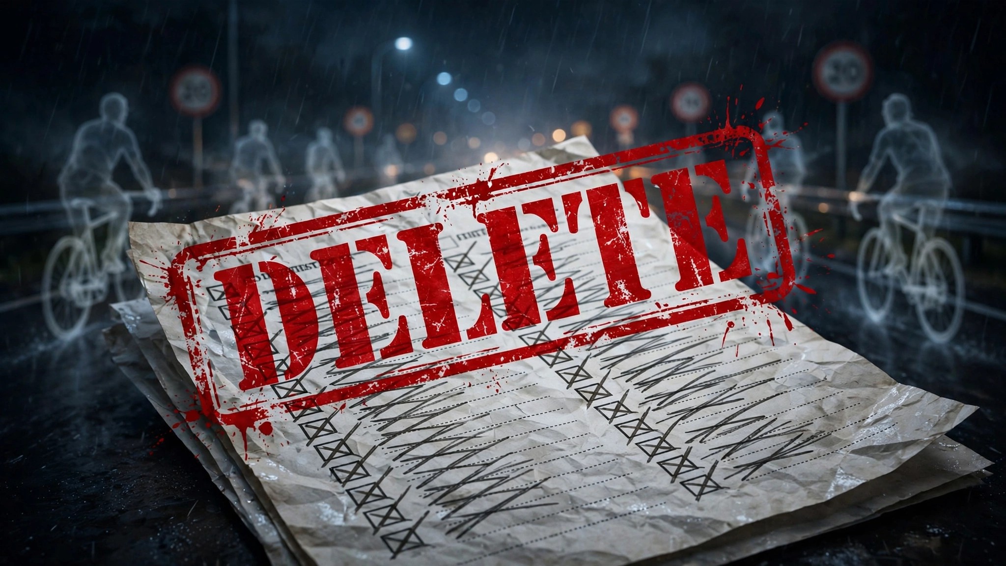 A government safety checklist with items being crossed out, overlaid with a DELETE stamp