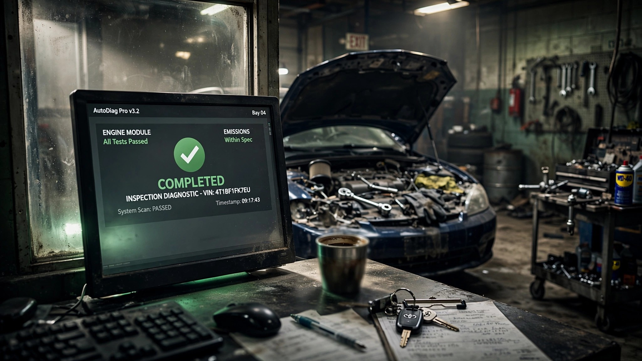Ford dealer diagnostic screen showing false completion status beside a recall notice for 318,000 vehicles