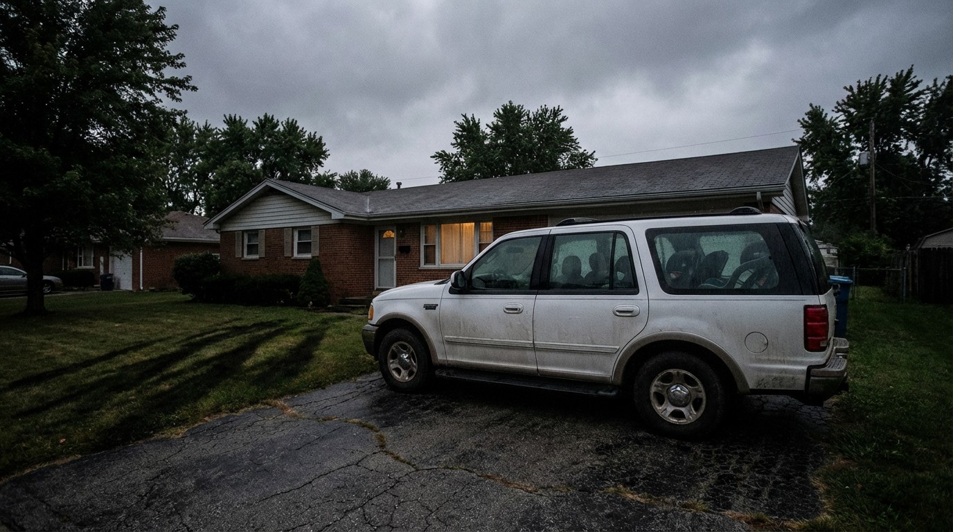 White Ford Expedition SUV in suburban driveway