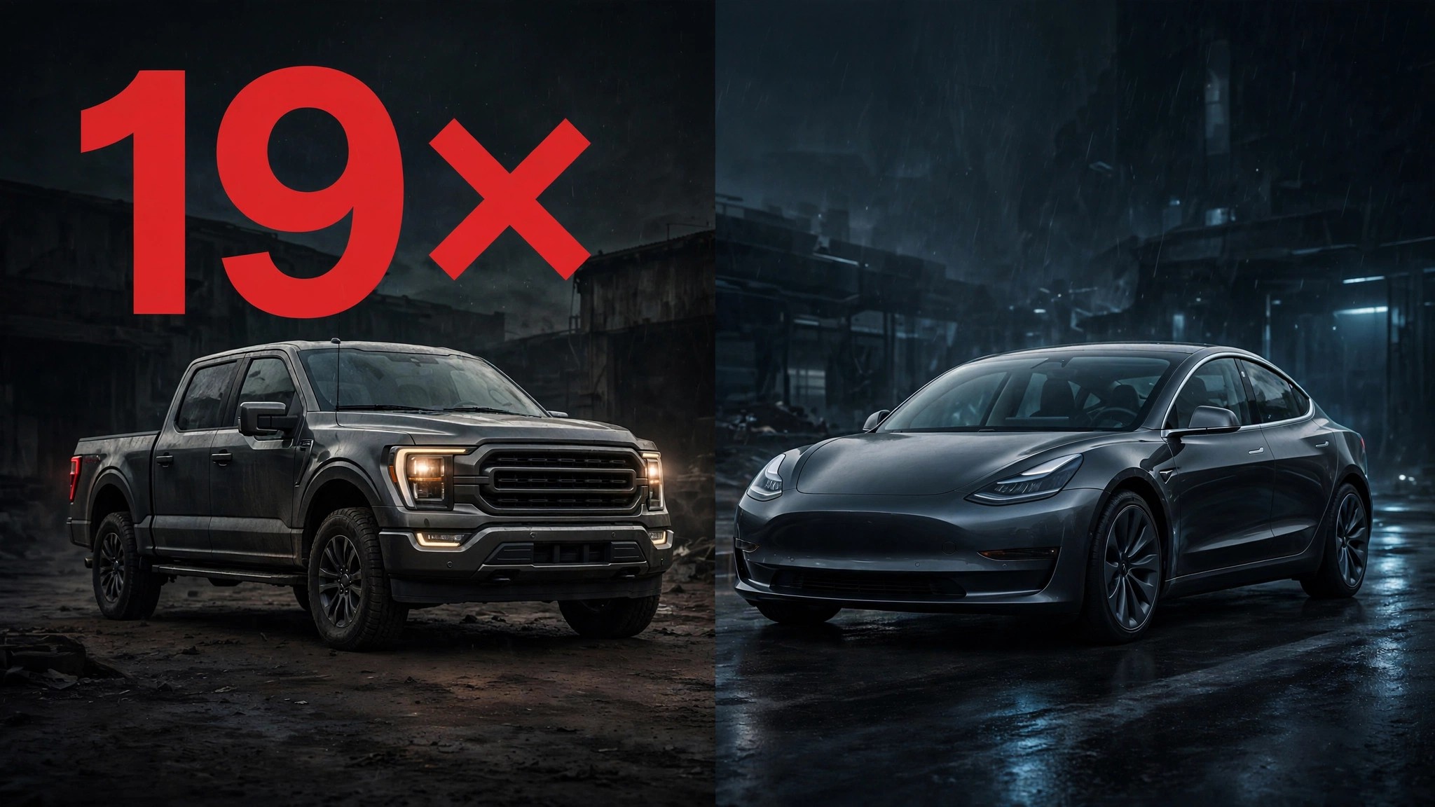 Ford F-150 and Tesla Model 3 facing off with stark data contrast