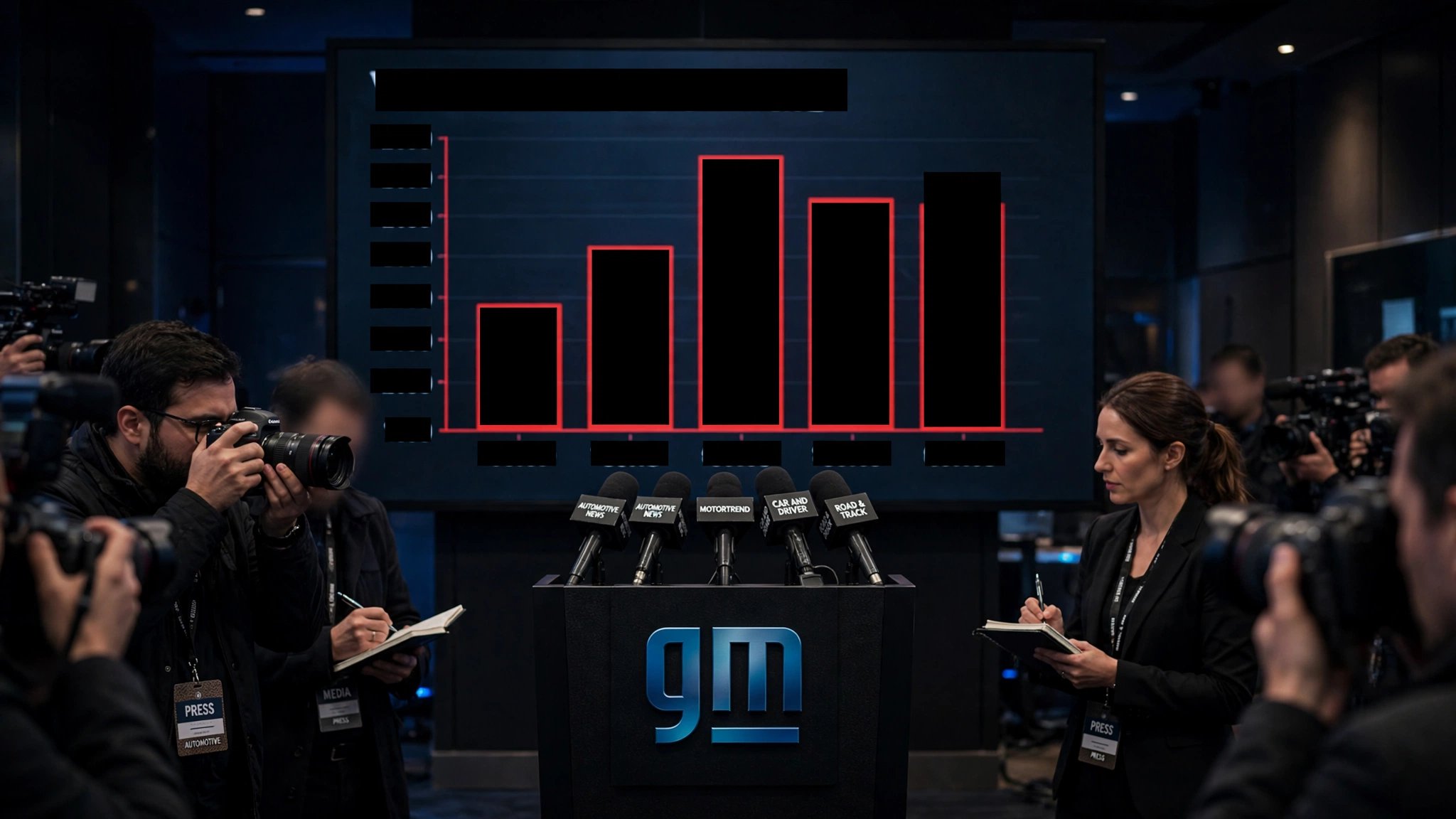 Stack of GM press releases with redacted percentage figures