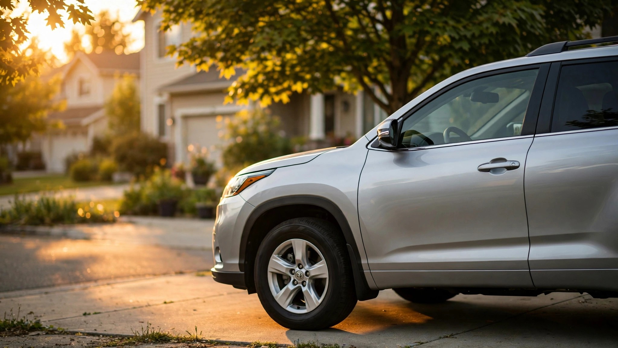 A Toyota Highlander in a suburban driveway