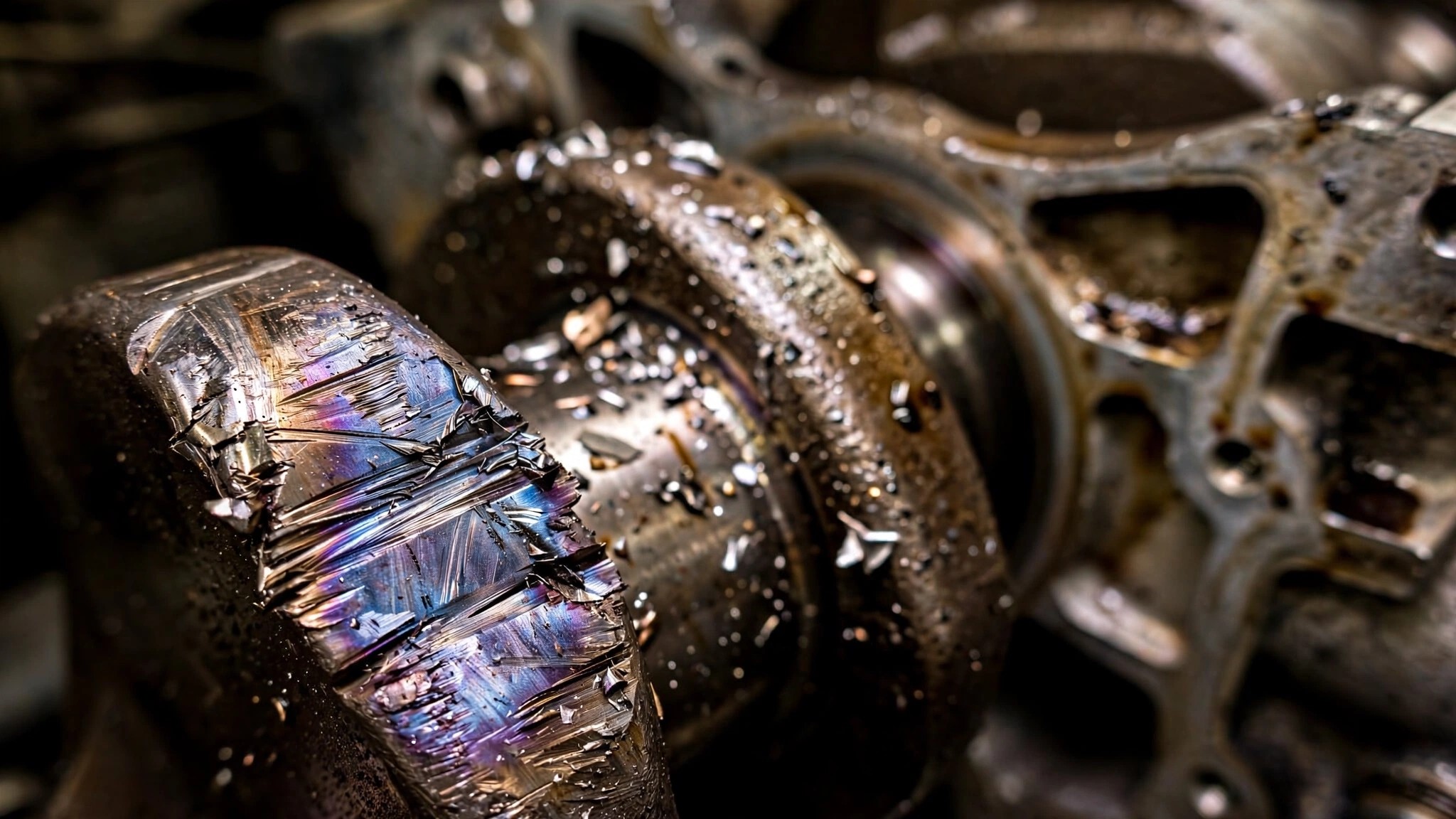 Close-up of a catastrophically failed connecting rod bearing from a Honda J35 V6 engine