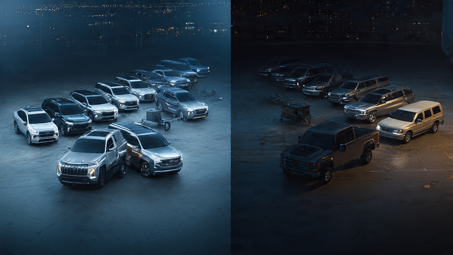 Split view of a gleaming SUV with a safety award badge contrasted against vehicle fatality data