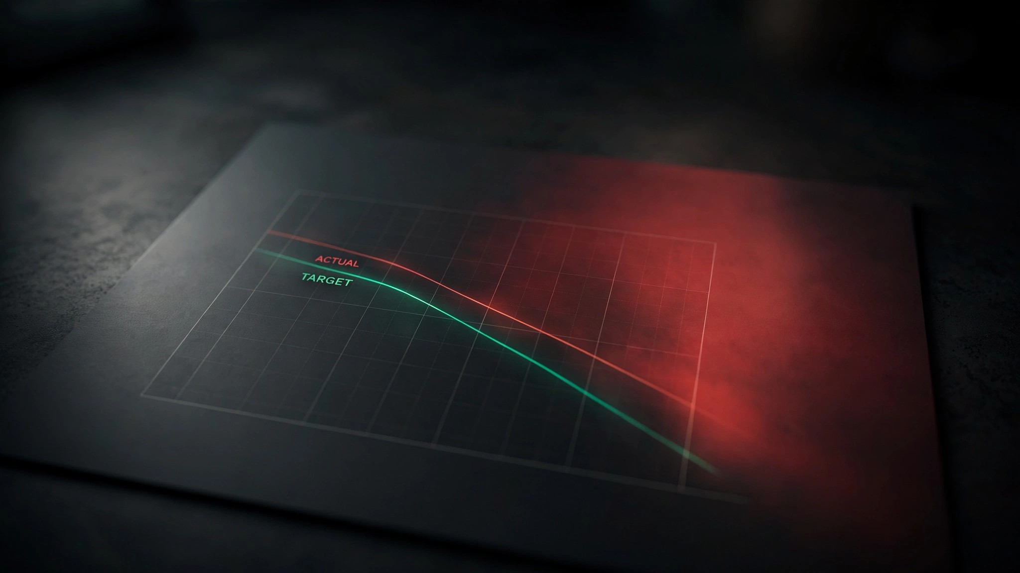 Two diverging trend lines on a dark background showing the gap between target crash fatality reductions and actual trajectory