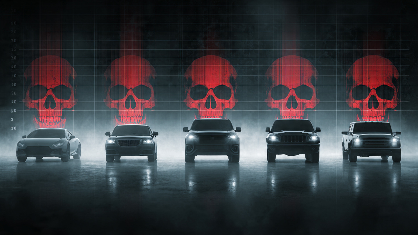 Five vehicle silhouettes with identical drinking glasses but diverging lethality bars