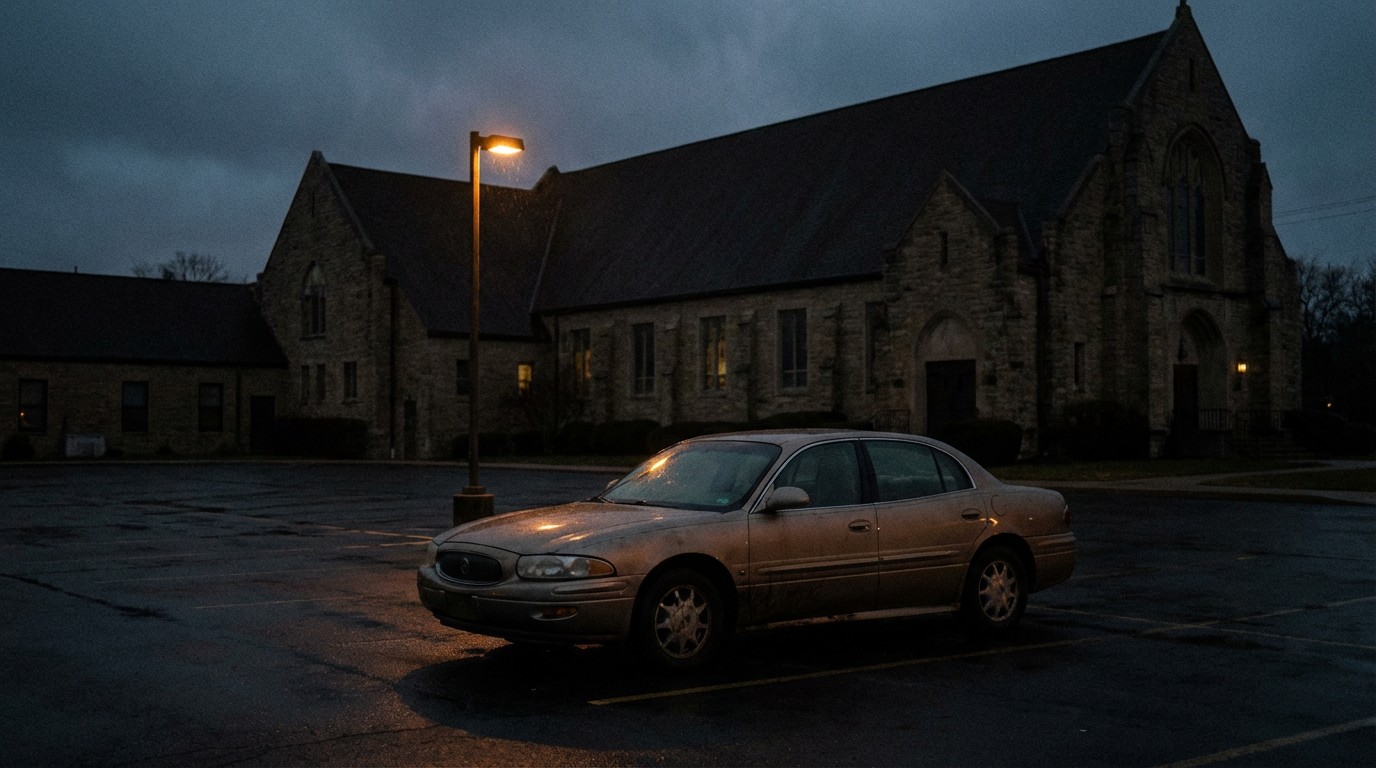 Buick LeSabre in empty church parking lot