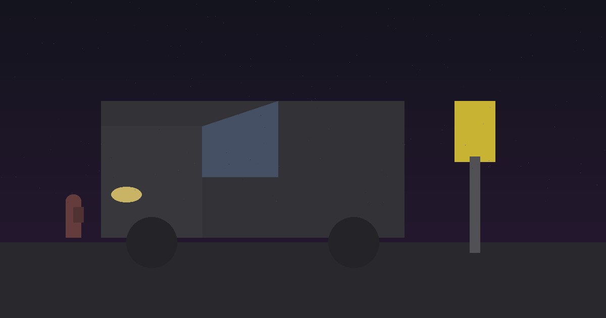 Silhouette of a large pickup truck looming over a small figure in a school zone