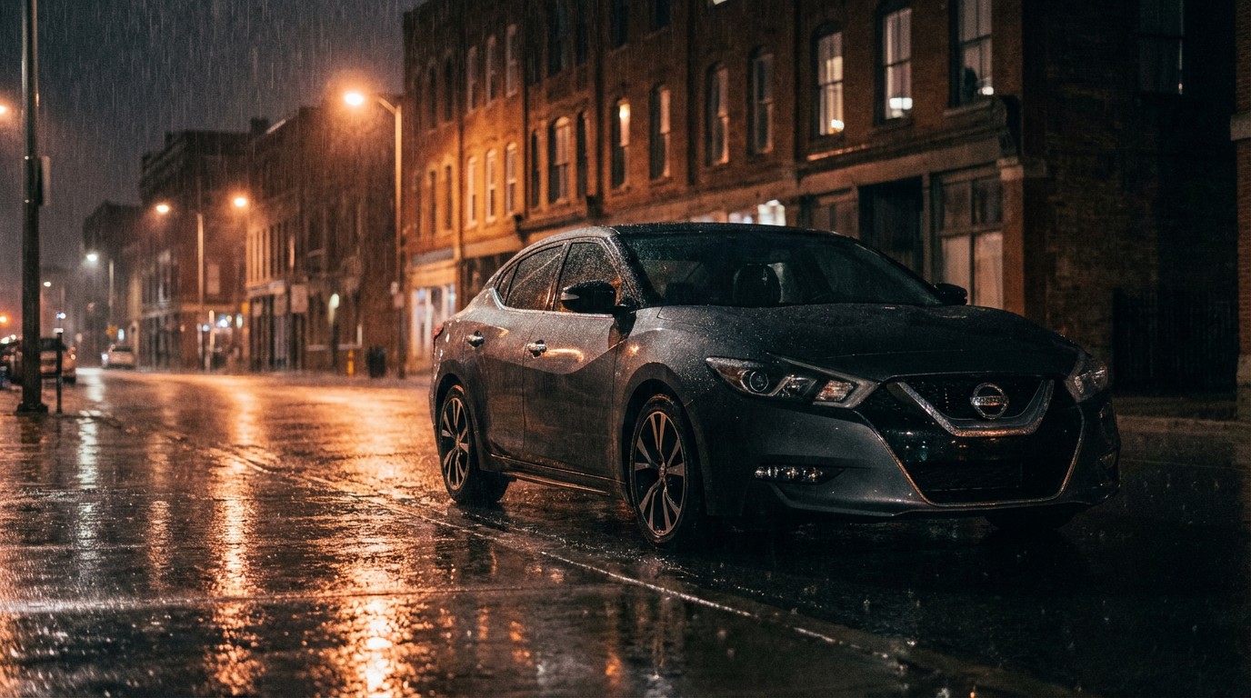 Nissan Maxima under streetlights at night