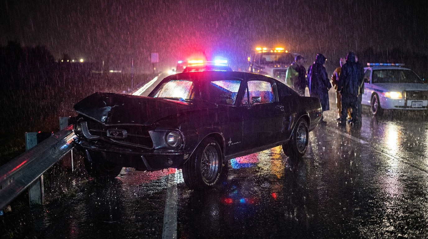 Ford Mustang crash scene