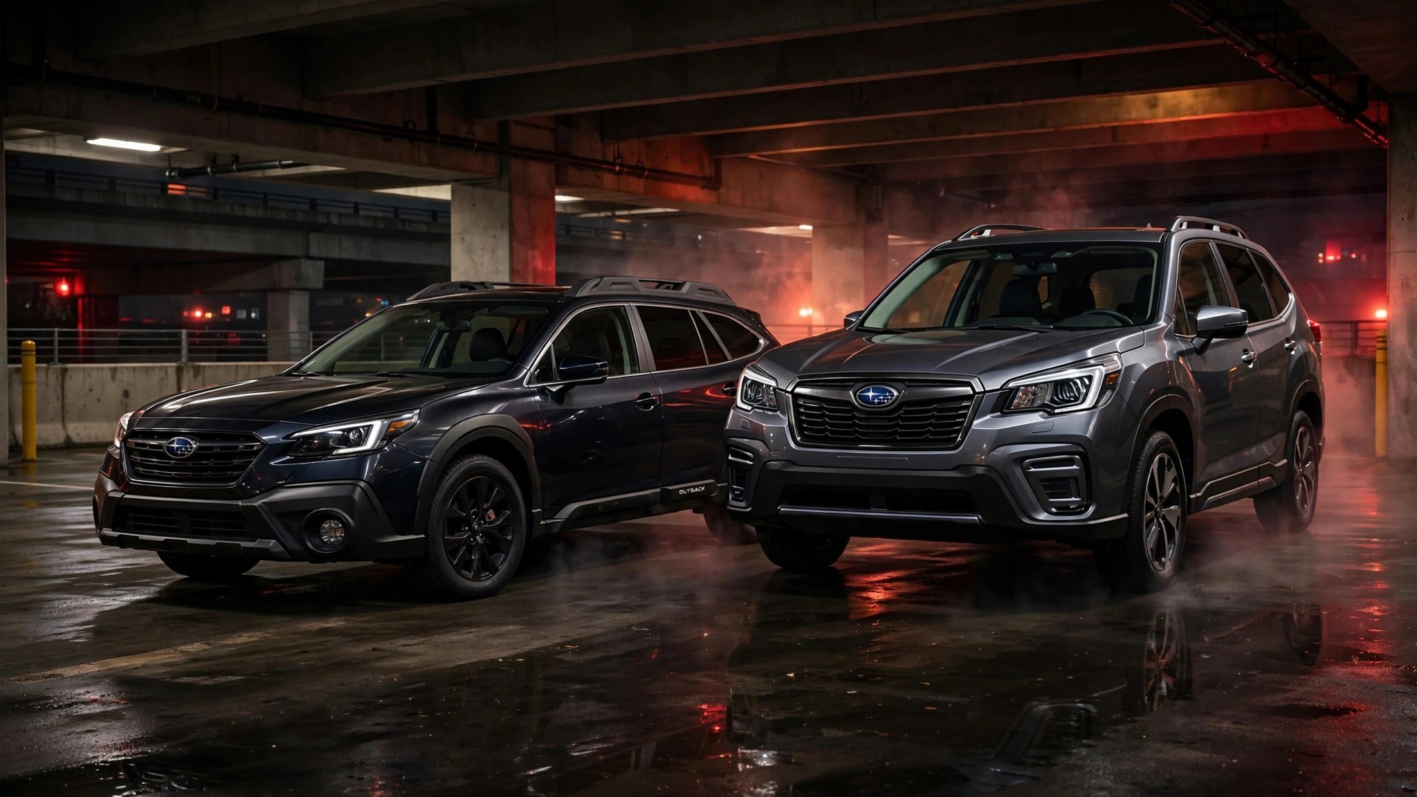 Subaru Outback and Forester side by side