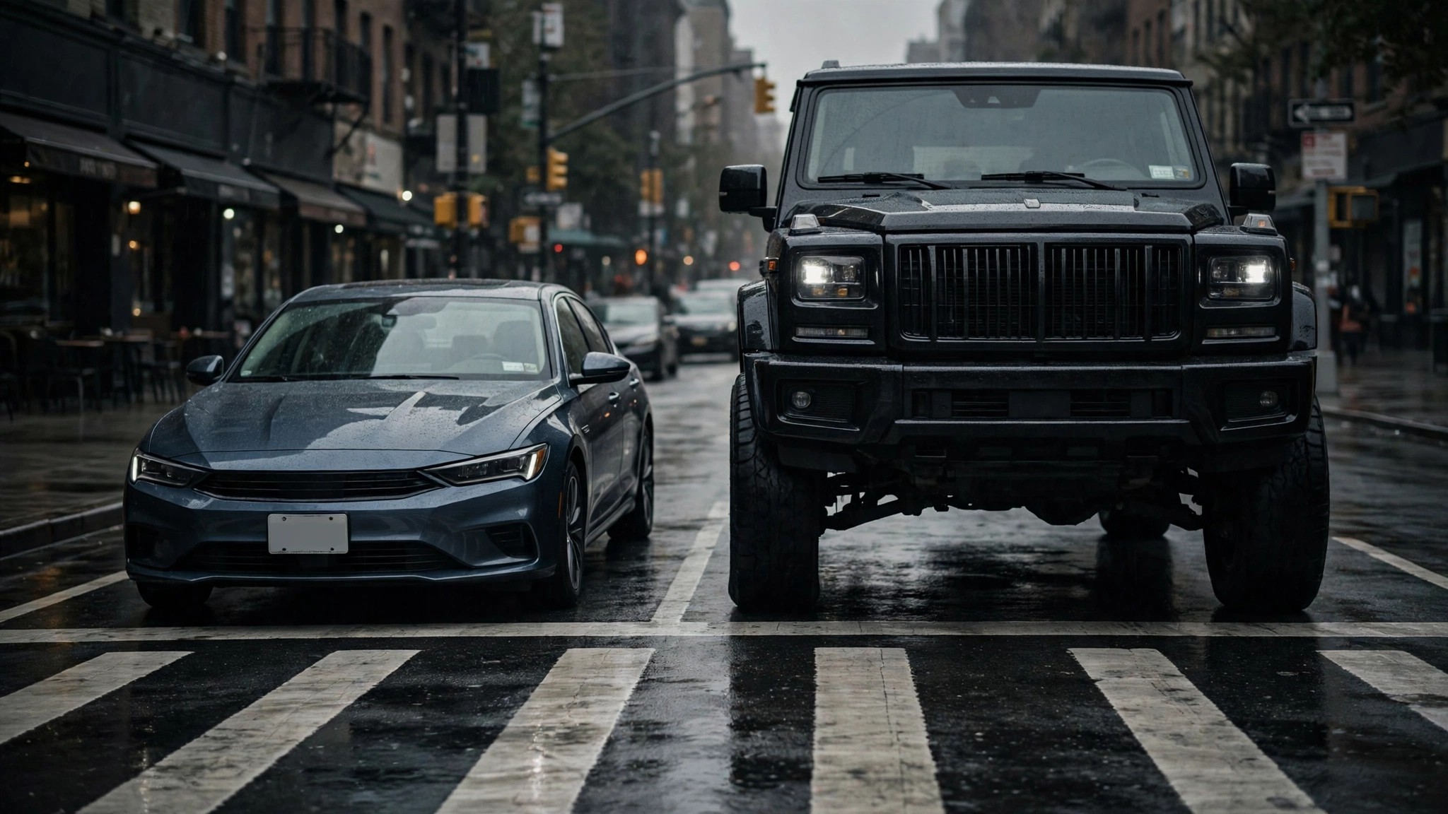 Vehicle height comparison showing sedan vs SUV from pedestrian perspective