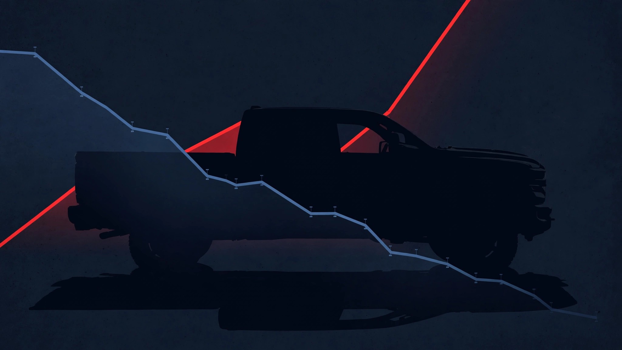 Pickup truck silhouette absorbing a declining fatality trend line