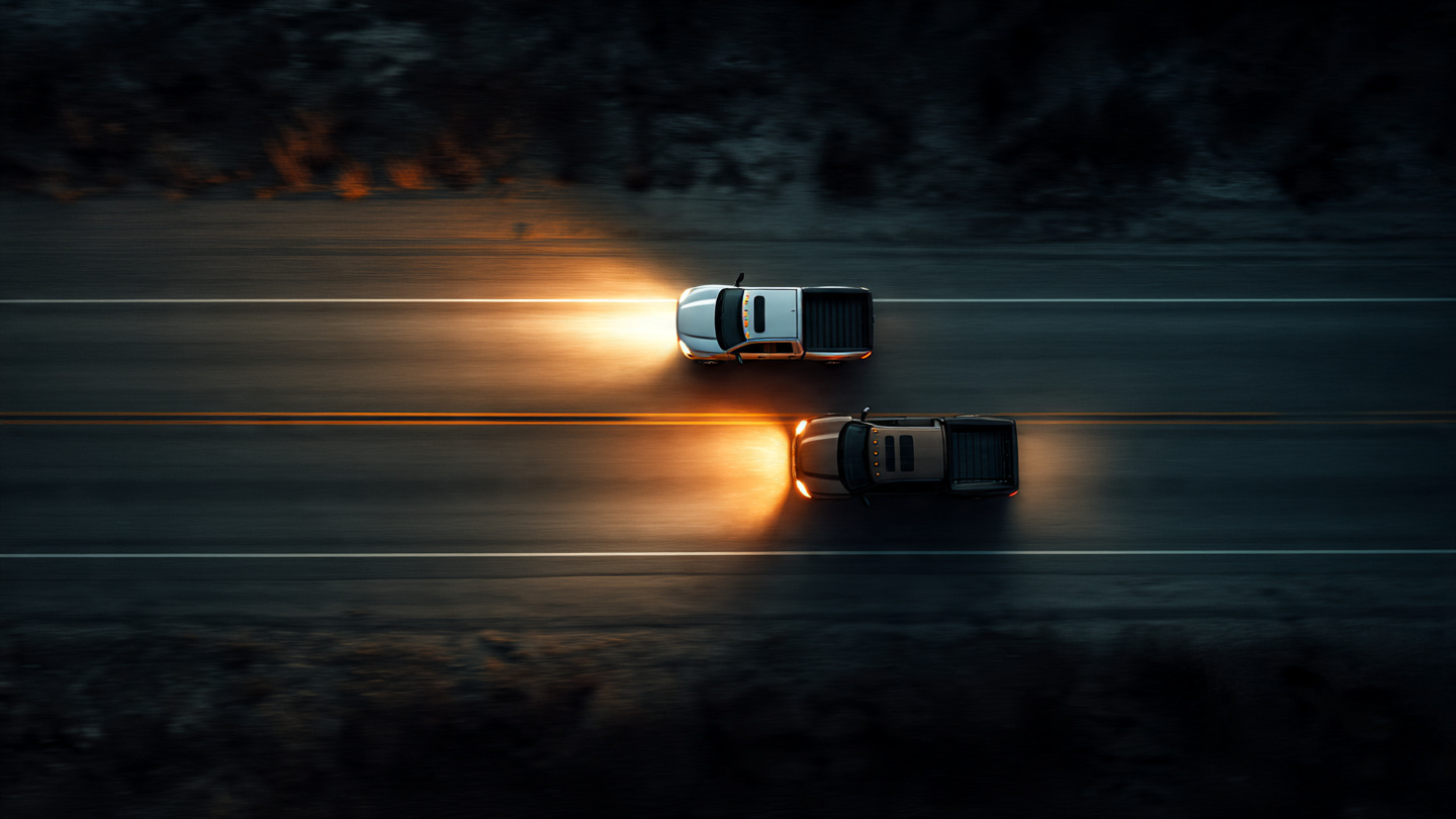 Two pickup trucks side by side showing extreme size difference