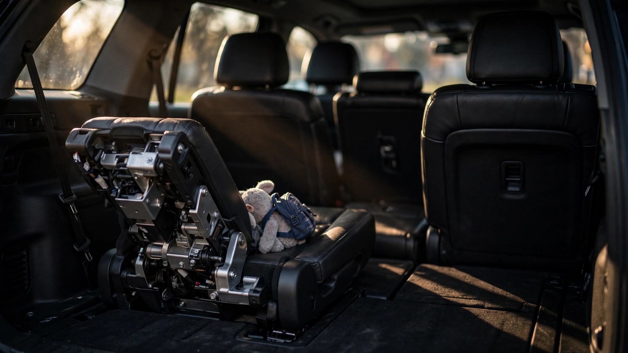 SUV third-row power-folding seat mechanism trapping an object