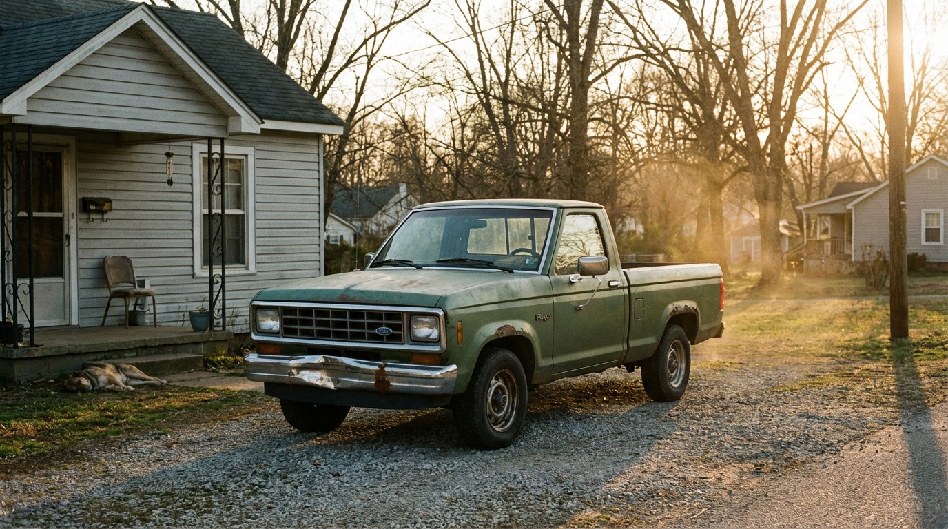 Ford Ranger pickup truck in a rural driveway