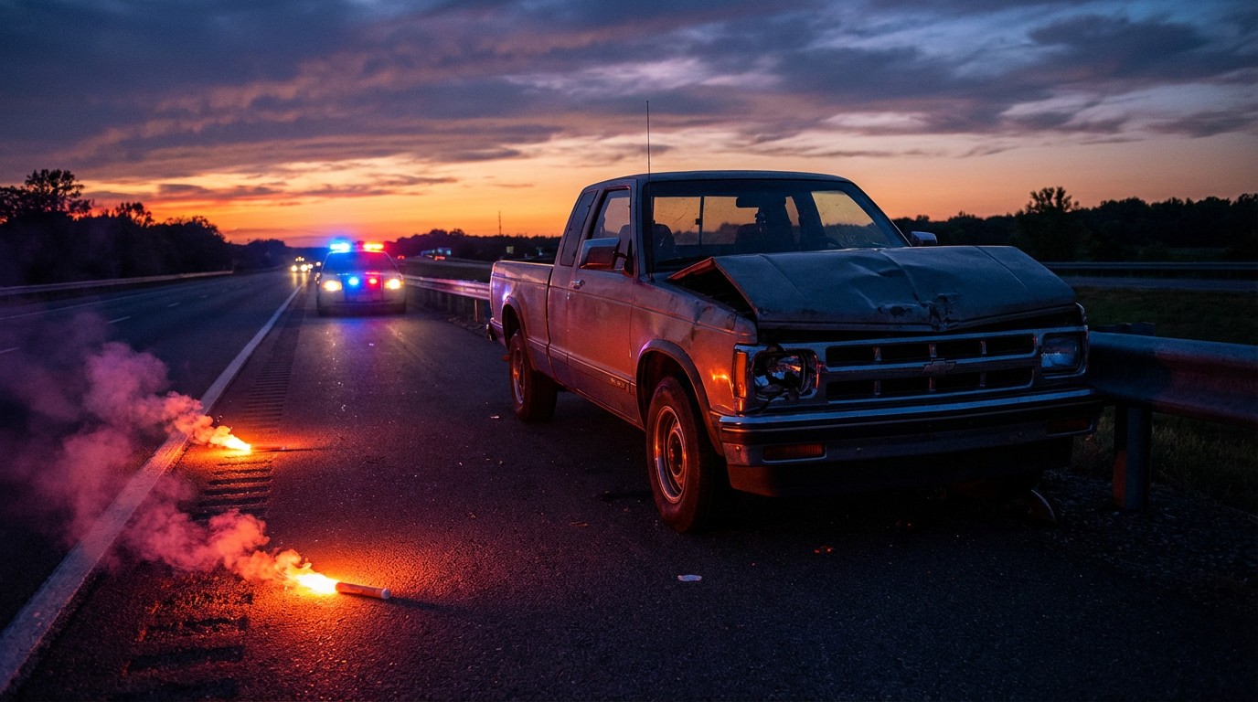 Wrecked Chevrolet S-10 compact pickup