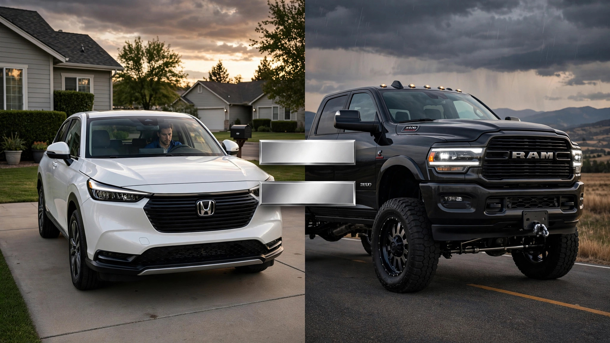 Small crossover and heavy-duty pickup with equal sign between them