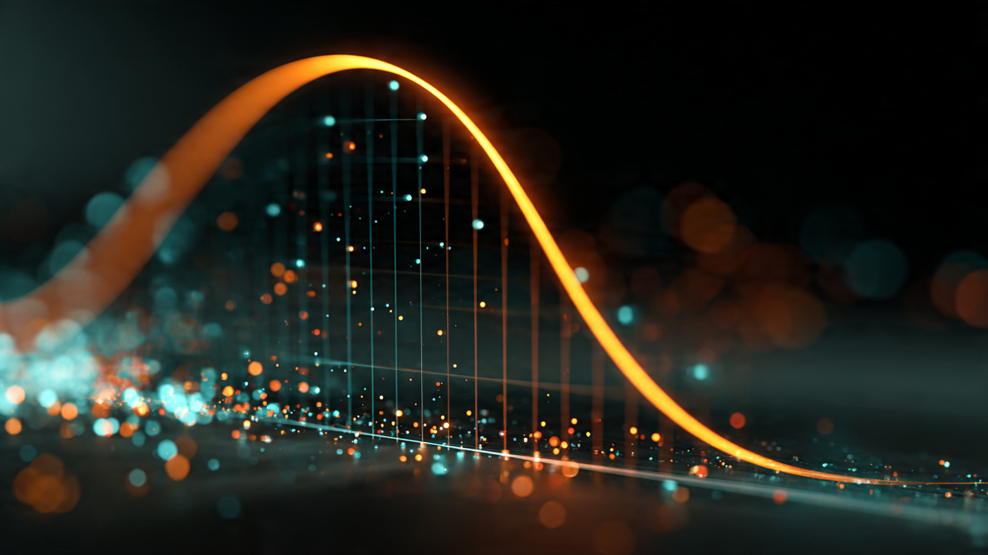 Glowing radioactive decay curve chart on dark background