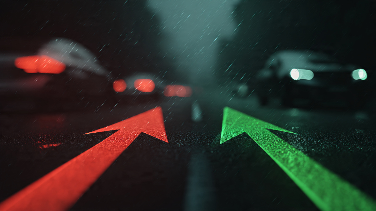 Split comparison showing Honda and Hyundai sedans with diverging safety trend arrows