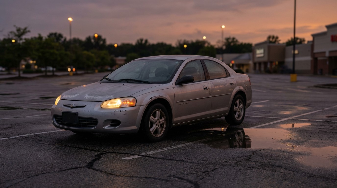 Chrysler Sebring sedan in a parking lot at dusk