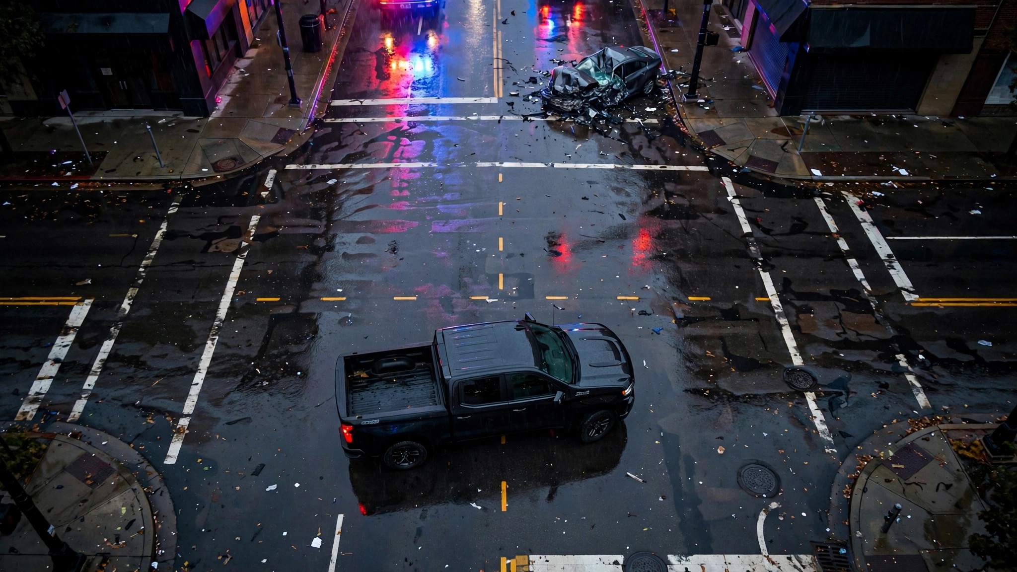 Silverado at nighttime crash scene
