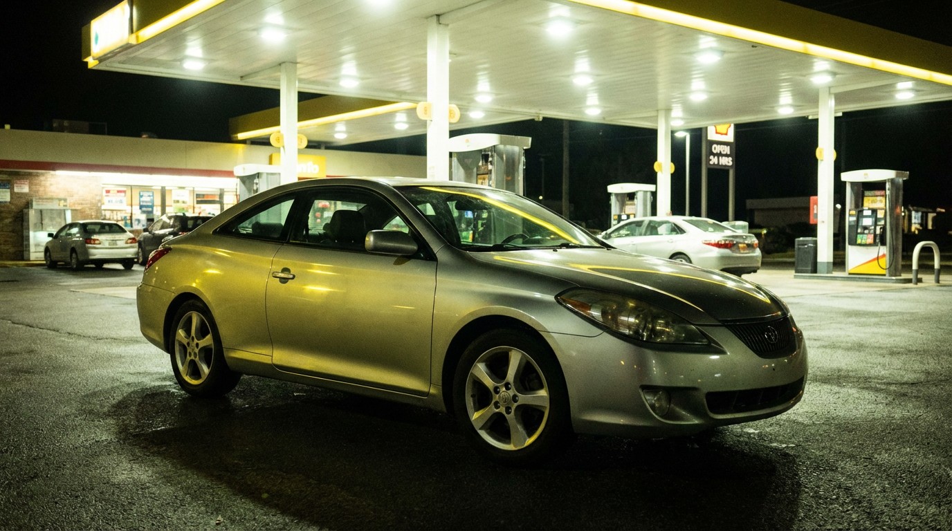 Toyota Solara coupe under harsh lights