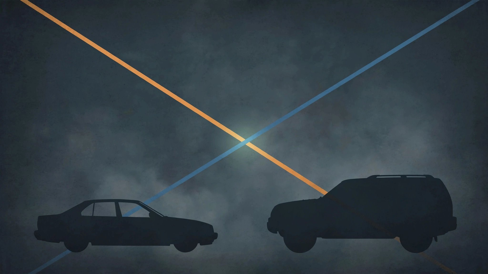 SUV and sedan silhouettes with crossing trend lines