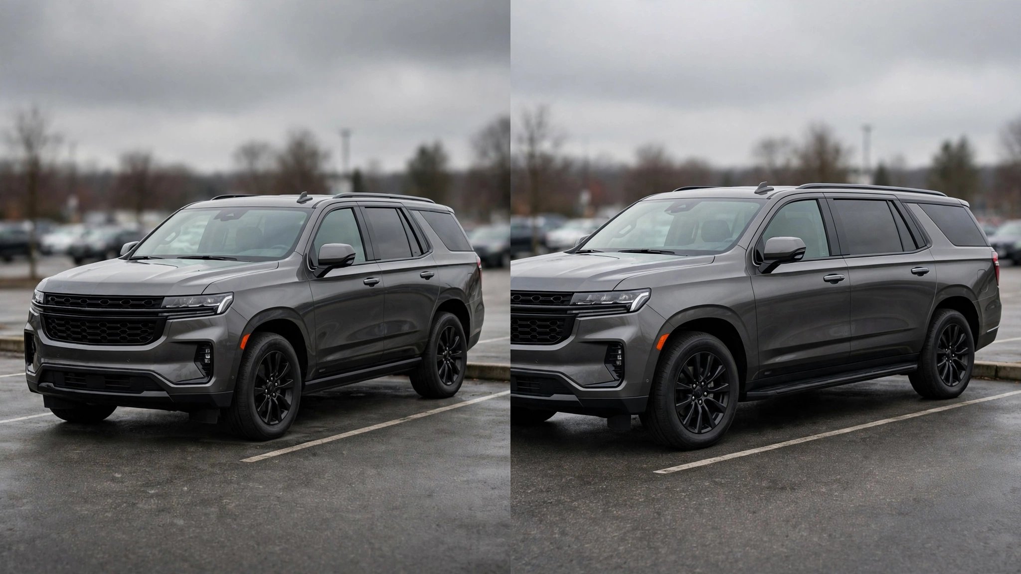 Two nearly identical full-size SUVs side by side