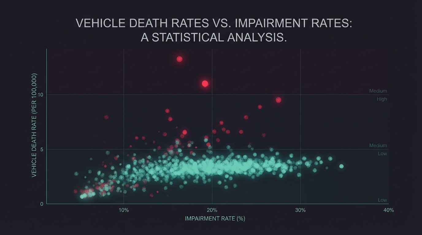 Scatter plot showing flat impairment rates versus wildly varying death rates across vehicle models