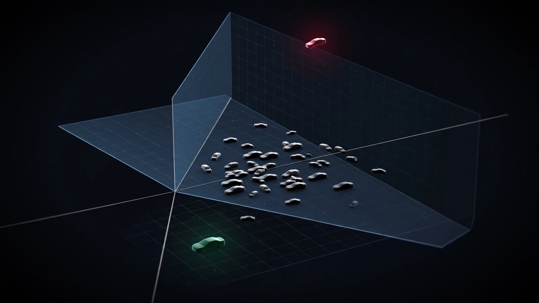 3D scatter plot showing crash frequency, lethality, and impairment as independent axes