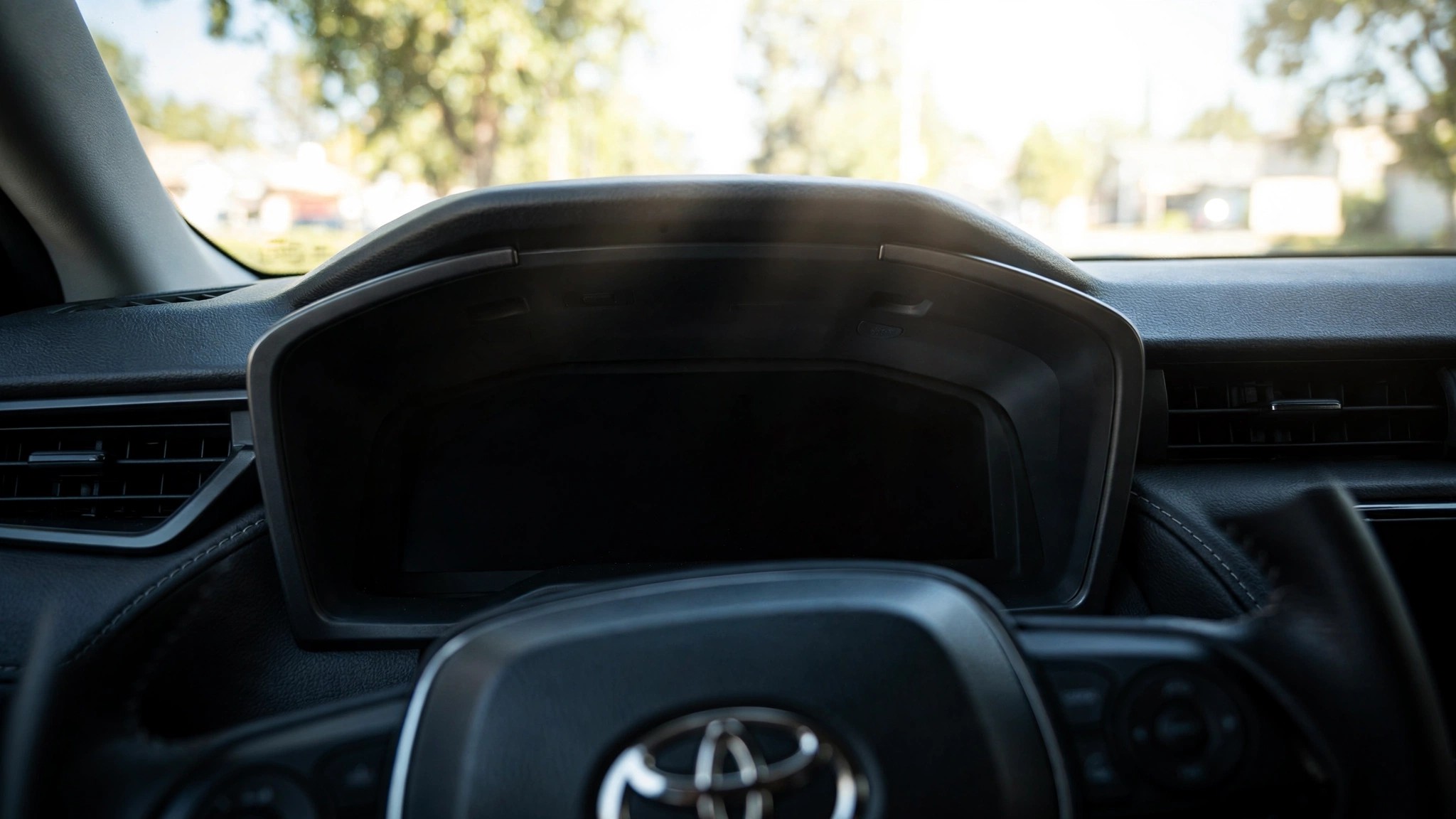Toyota dashboard instrument cluster showing blank display