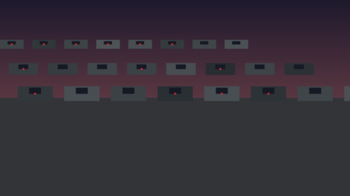 Rows of used cars on a dealer lot at dusk with one vehicle highlighted by a faint red warning glow