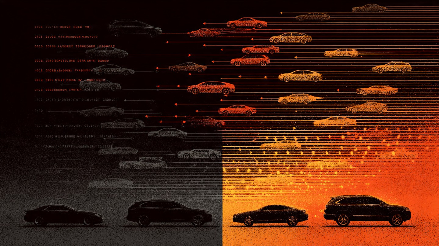 Two diverging lists of vehicles representing rate vs volume danger rankings